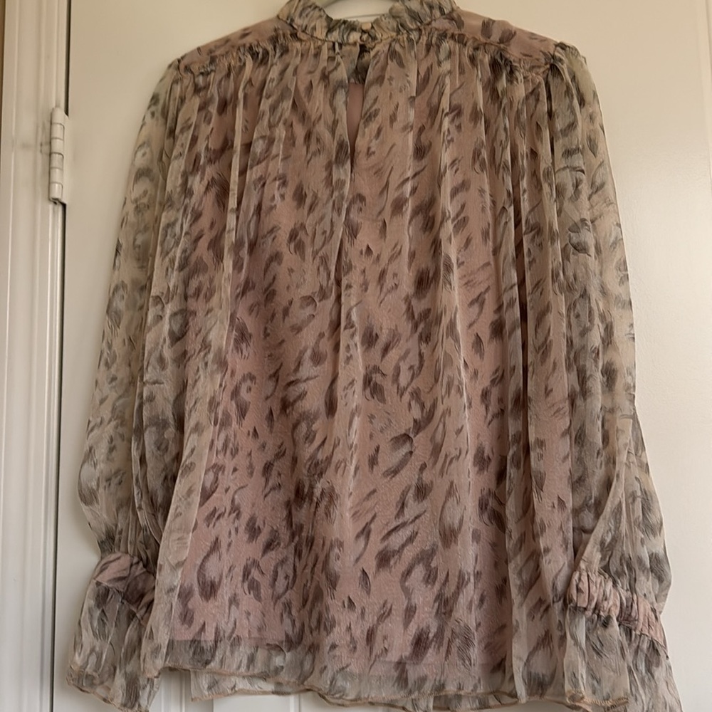 NWOT TCEC Mock Neck Elegant Women's Sheer Blouse - Pink Pattern Size S - Picture 12 of 15